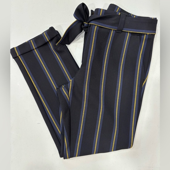 Loft slacks. Women's size 6, Black/Blue/Yellow. Tie belt, cuff ankle w/pockets - Picture 4 of 4